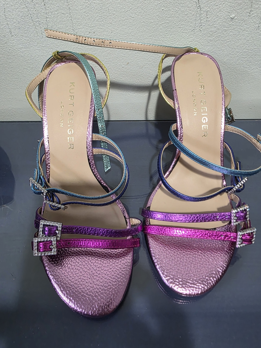 Kurt Geiger Metallic Pink and Purple Multi-Strap Dress Sandals
